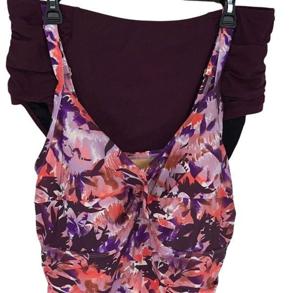 L.L.‎ Bean Womens Floral Tankini Top and Bikini Bottom Set Purple Size 18W-20W